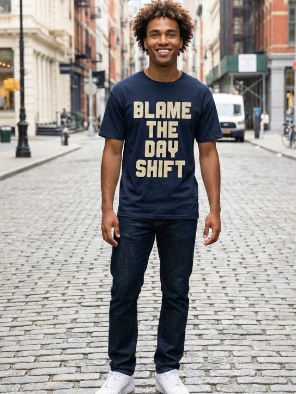 Men's Black Short-Sleeve Graphic Tee "Blame the day shift" 2XL